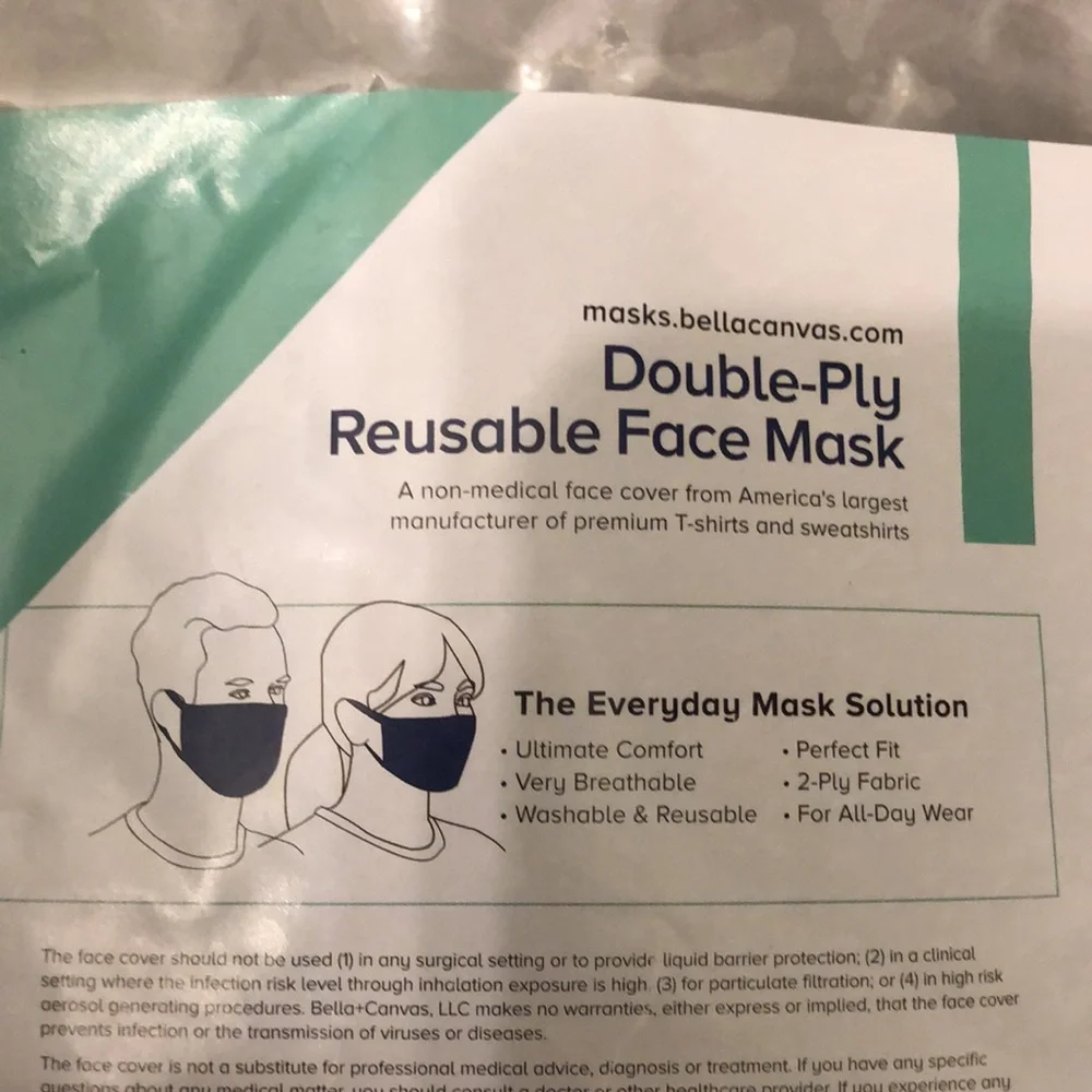 Double ply reusable face masks (5 pack) medium/large